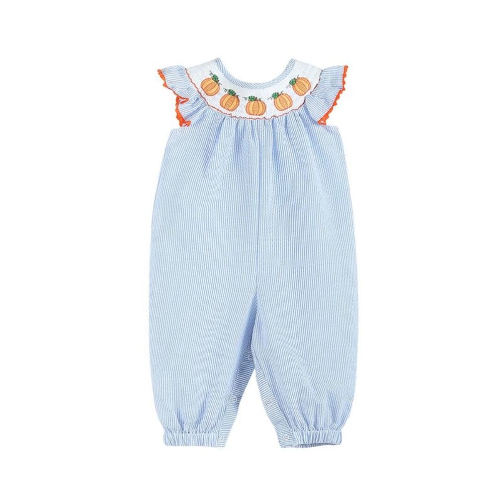 Lil Cactus Pumpkin Smocked Flutter-Sleeve Playsuit